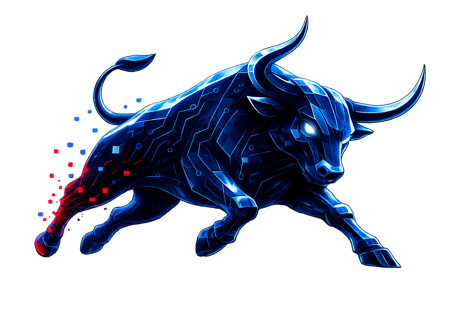 Mascote digital da Bull Systems — touro tecnológico com circuitos de alta performance